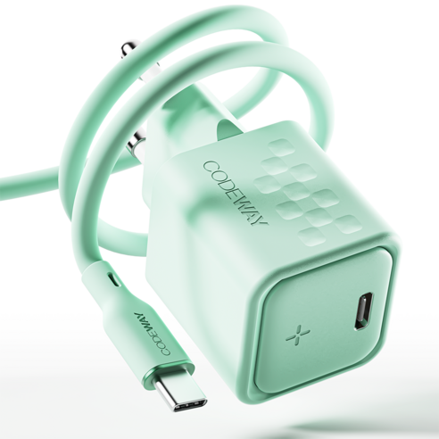 코드웨이 C타입 30W 초고속 충전기 + 60W C to C 1.8m 케이블, 1세트, 스프링 민트
