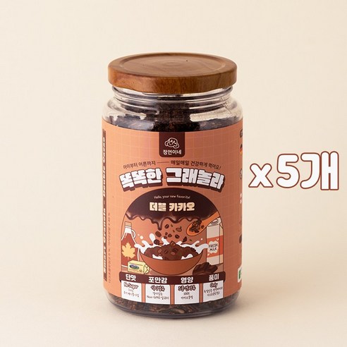 무설탕 수제 똑똑한 그래놀라 더블카카오 초코맛 저당 정연푸드, 230g, 5개