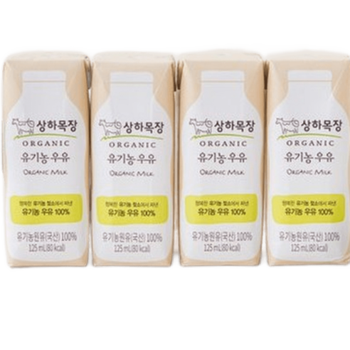 상하목장 유기농 멸균우유 125ml 4개입, 4개