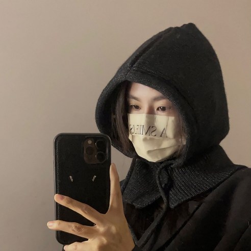 모니즈 남여공용 와이드핏 바라클라바 후드모자 넥워머, 카본블랙, 1개