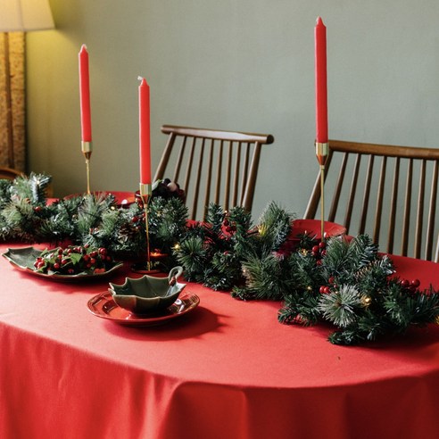 [코티지] 크리스마스 무지 광목 면 테이블보 생활 방수 식탁보 국내생산, 3.홀리데이 레드, 4인 220X150