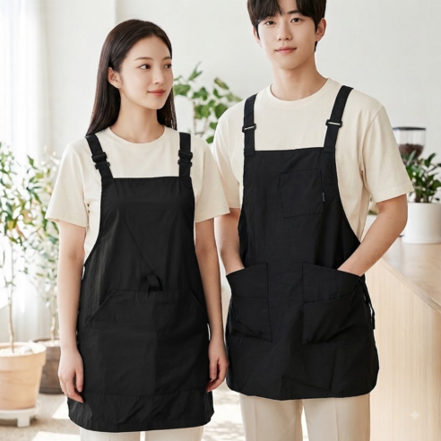 이니벨로 카페 방수 앞뒤 양면앞치마 남여공용, 블랙, 1개