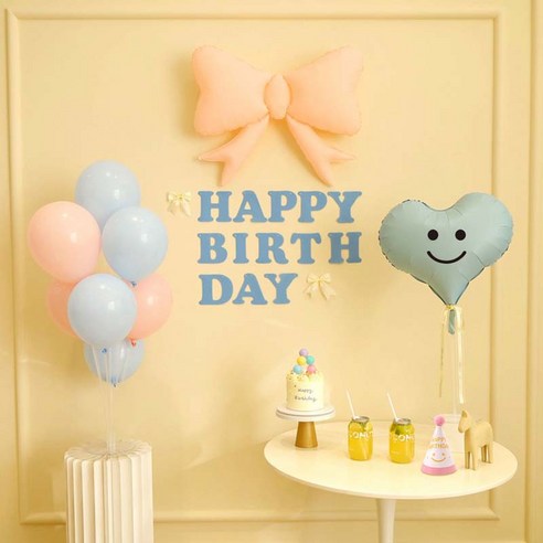 [파티랑]더스티 파스텔 리본 스탠드 생일파티 가랜드풍선세트, 1세트, 13)피콕블루 스마일하트형 (핑크)