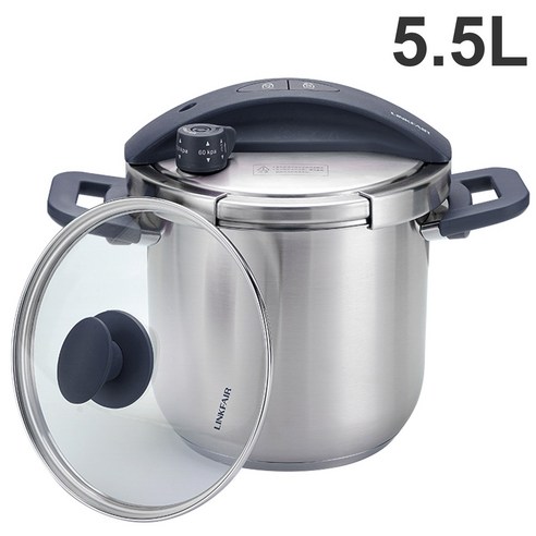 솥밥 압력솥 양수냄비 스테인레스 냄비 유리뚜껑 포함 5.5L, 클래식 그레이, 2개