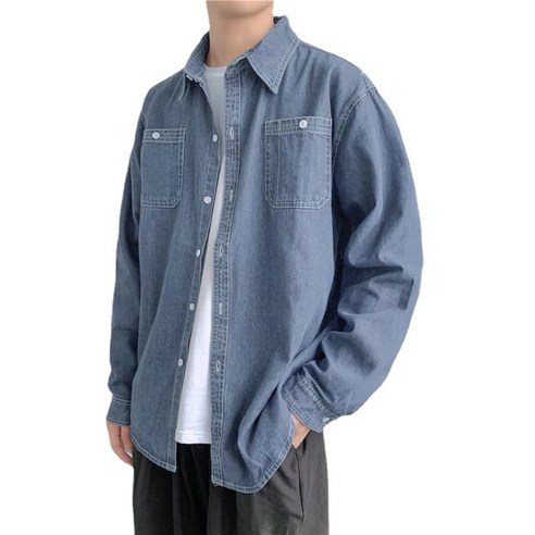 ANKRIC 카우보이 긴팔 셔츠 남성 봄과 가을 조수 남성 옷깃 셔츠 코트 일본 하라주쿠 캐주얼 재킷 셔츠