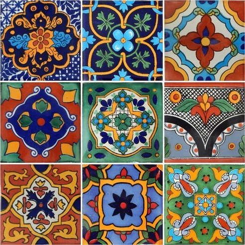 프리미엄 3x3 16pcs 사사리 탈라베라 멕시코 타일 13 COLOR Y TRADICIÓN 9 멕시코 타일 4 x 핸드 페인팅 탈라베라 F-40