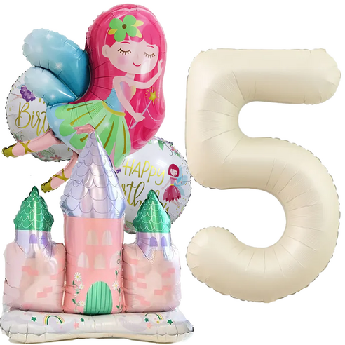 파파 파티 여아 생일 요정 크림 숫자 성 풍선 세트, 1세트, 크림5 + 성 + 요정