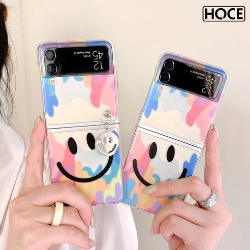HOCE 갤럭시 Z 플립3 스마일 컬러풀 투명 제트플립3 Flip3 케이스 +스마일 액세서리
