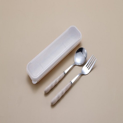 세 조각 스테인리스 밀 밀짚 식기 성인 숟가락 젓가락 포크 휴대용 귀여운 학생 여행용, 옵션2, 베이지