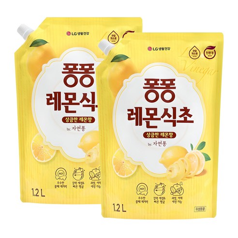 퐁퐁 레몬식초 주방세제 파우치형, 1.2L, 2개