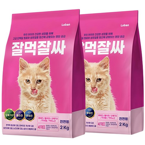 잘먹잘싸 전연령용 고양이 건식사료, 연어, 2kg, 2개