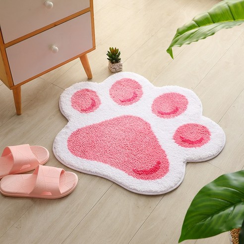 만화 홈 마찰 매트 간단한 문 매트 카펫 홈 주방 미끄럼 마모 방지 발 매트, 50 × 61Cm, 화이트 + 핑크