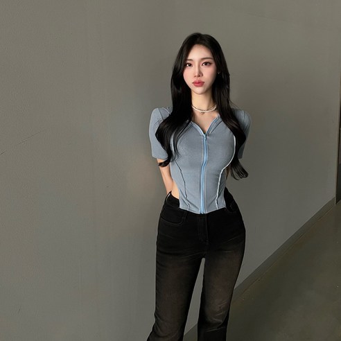 VANANA2 국내생산 여성 절개 트임 언발 반팔 크롭 후드집업 5color
