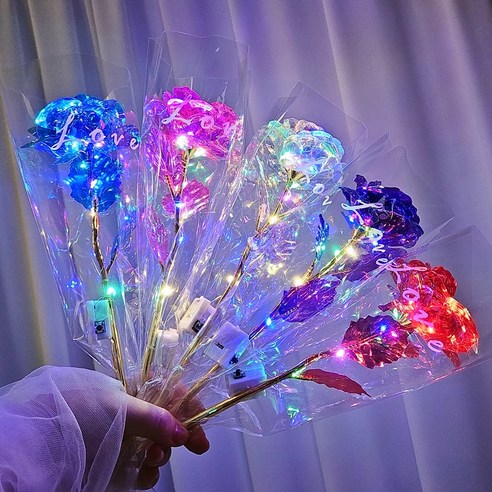 젤루나 [5개세트] LED 홀로그램 장미꽃 선물 행사 파티 생일 소품 G-08, 전컬러