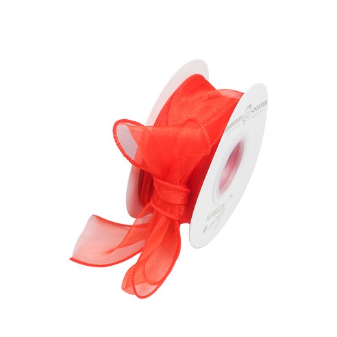 디어플레이스 쉬폰 리본끈 오간디 포장끈 4cm, 1개, 9m, 01 레드