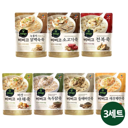 비비고 파우치 죽 (햇반 소프트밀) 7종 세트, 3세트, 420g