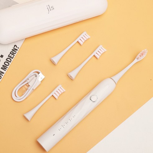 JLS 최신형 스마트 음파 전동칫솔 본체+칫솔모 4개+휴대케이스 1년 2번만 충전, 화이트, 1개