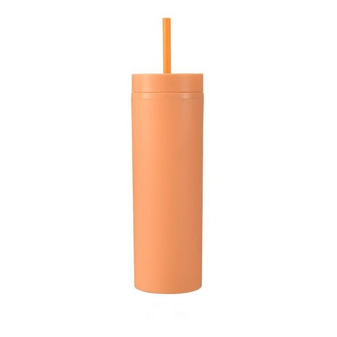16oz 더블 AS 플라스틱 스트레이트 컵 다색 스크럽 음료 물컵, 연한 오렌지, 501-600ml