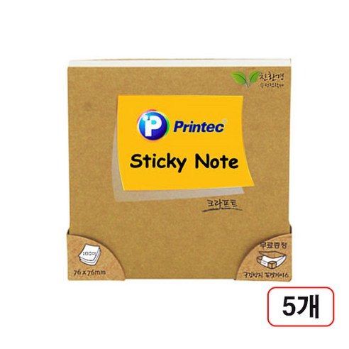 프린텍)스티키노트 파스텔(76x76mm/100매), 5개, 크라프트(7676K)