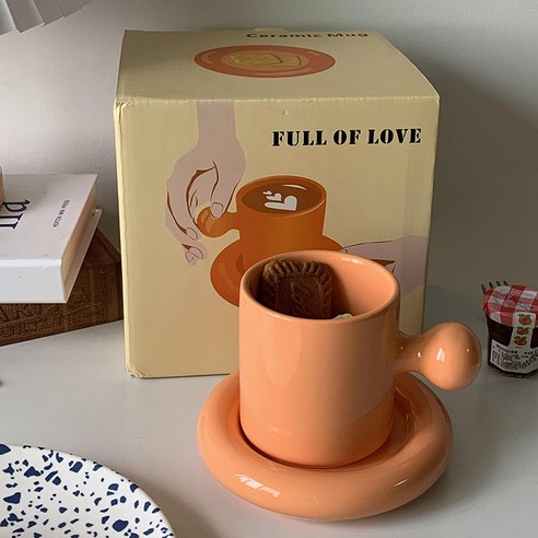 GU 세라믹 노른자 컵 머그잔 커피 컵 및 받침 세트 가정용 하이 엔드 절묘한 마카롱 단색 높은 얼굴 값, 색깔6