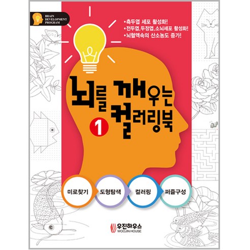 뇌를 깨우는 컬러링북 1:미로찾기-도형탐색-컬러링-퍼즐구성, 우진하우스, 지의홍
