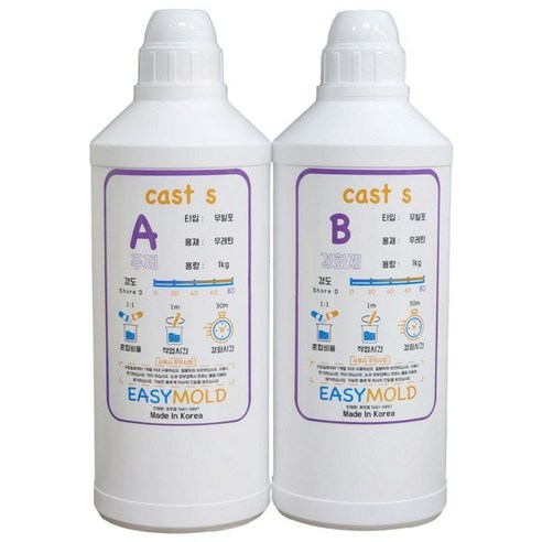 이지몰드 화이트 레진 무발포 경질 우레탄 cast 시리즈 2kg(A 1kg+B 1kg) 1개, 2개