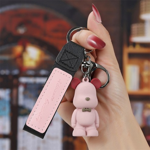 북유럽 넥타이 곰 열쇠고리 창의적 귀엽다 곰 열쇠걸이 차 열쇠고리 커플 가방 배낭 액세서리, 1 건, 핑크 넥타이 곰