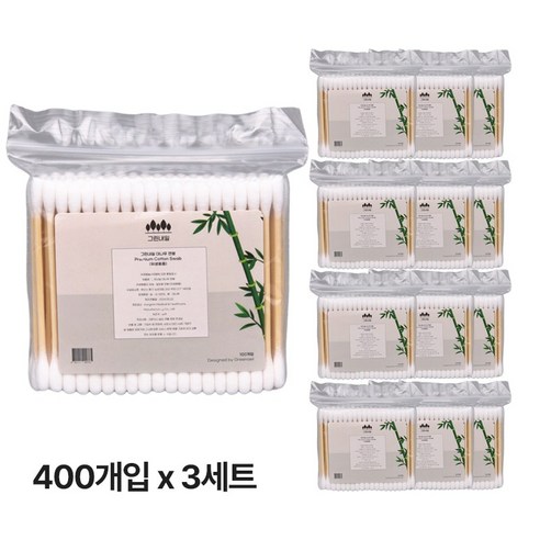 그린내일 순면 대나무 멸균 면봉, 3개, 400개입