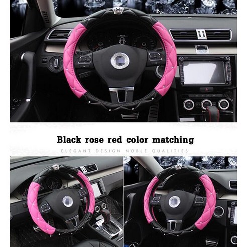 38CM 자동차 스티어링 휠 커버, black rose red