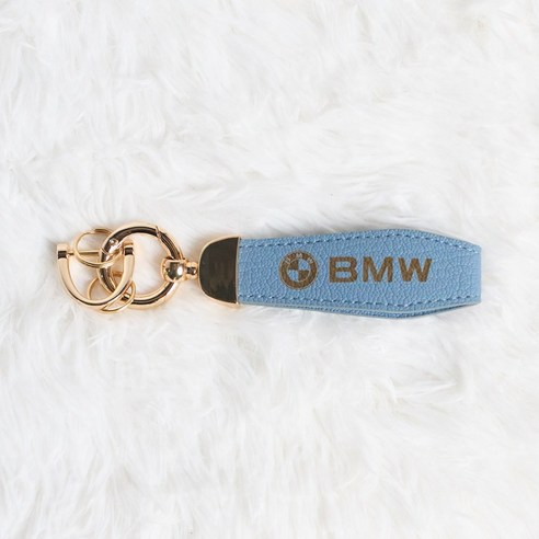 비탈로 자동차 로고 양면 각인 가죽 스트랩 키링 열쇠고리, 골드_블루_BMW, 1개