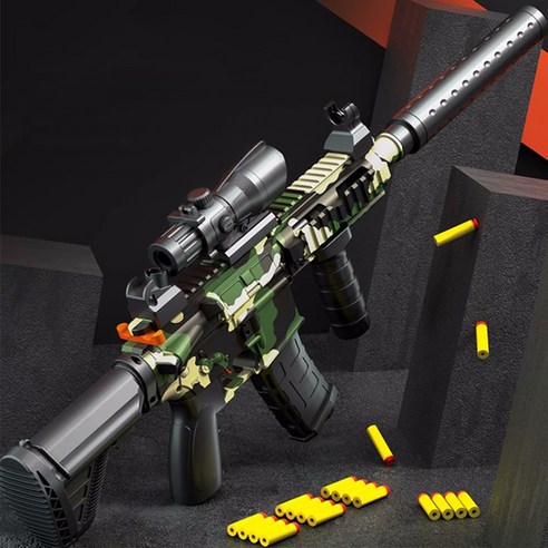 하모니하우스 M416 연발 소프트건 총알 80개 세트 장난감총 스나이퍼 장난감 저격총 에어 스펀지총 라이벌 샷건 공기총 총, 블랙, 1개