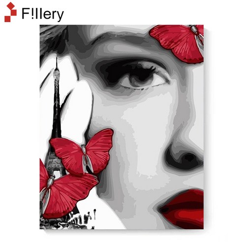 FiIIery DIY 명화그리기 해바라기그림 풍경화 꽃 유화 세트 40 x 50cm, 198-붉은나비
