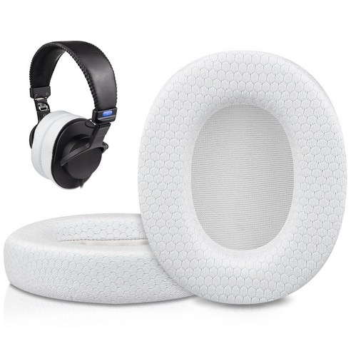 SOULWIT 교체용 이어패드-호환 모델 소니 Sony MDR-7506 MDR-V6 MDR-V7 MDR-CD900ST 모니터 헤드폰 - 부드러운 고밀도 폼 쿠션 1쌍, Mesh Fabric, White, 1개