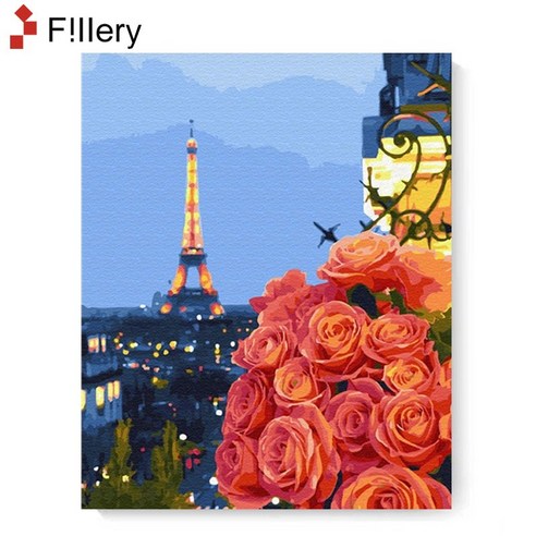 FiIIery DIY 명화그리기 해바라기그림 풍경화 꽃 유화 세트 40 x 50cm, 32-귤가루 장미, 1개
