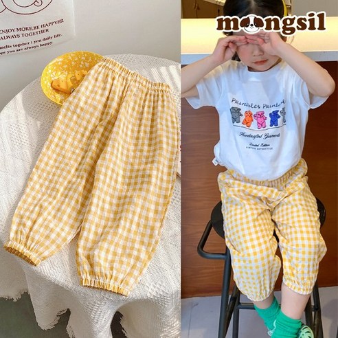 몽실이 체크면 배기팬츠