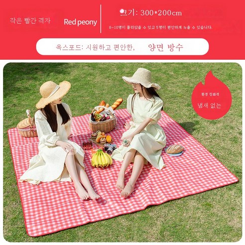 DFMWI.피크닉 매트.Picnic mat.--피크닉 매트 피크닉 패드 방습 패드 비치 매트 초경량 휴대용 캠핑 봄나들이 야취 방수와 두터운 평 매트, 작은 붉은 격자 무늬 옥스포드 천으로 크기 200*30
