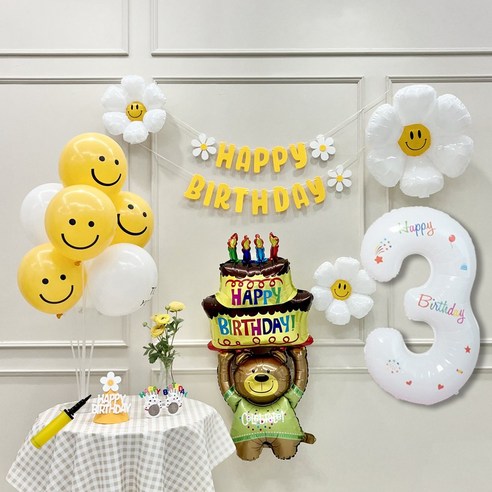 연지마켓 데이지 곰돌이 생일 파티 숫자 풍선 가랜드 세트, 3, 1세트, 베어 옐로우B 3