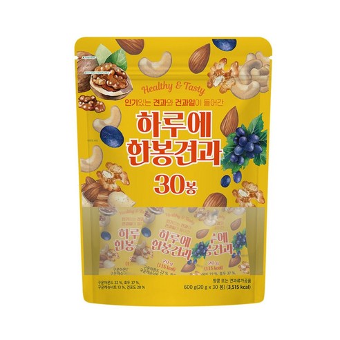 견과와 건과일 하루에 한봉견과 30입 600G(봉), 1개, 600g 하루견과100봉 Best Top5