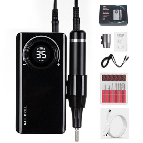 닝타우스 전동 네일드릴기 네일케어기 0-35000rpm 속도조절 보조배터리USB충전식, 블랙, USB, 4개