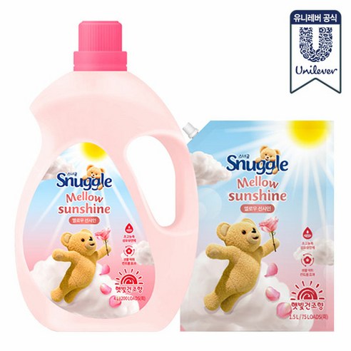 [KT알파쇼핑]스너글 햇빛건조 섬유유연제 4L 대용량 + 리필 1500ml, 멜로우 션샤인