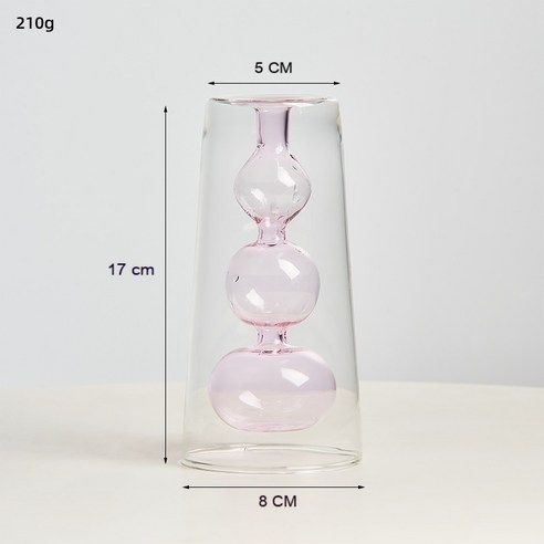MEIISEO가정용 북유럽 스타일 투명 유리꽃병 수경 유리화병 꽃병 도자기 화병, Pink-17cm