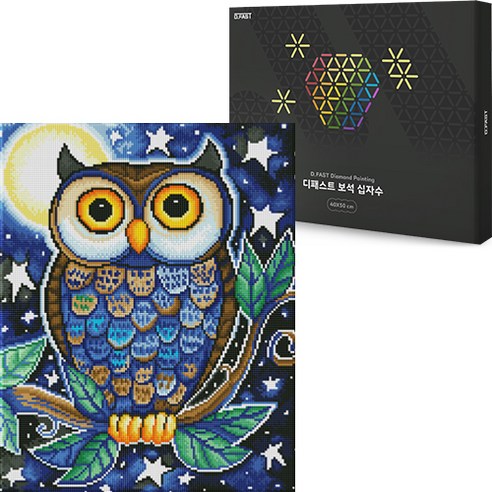 디패스트 보석십자수 DIY 40X50cm 구슬 비즈 공예 액자형 캔버스형 집들이선물 세트, 1세트, DF-207 귀여운 부엉이