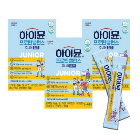 일동후디스 하이뮨 프로틴밸런스 주니어 스틱 밀크 오리지널 15p, 315g, 3개