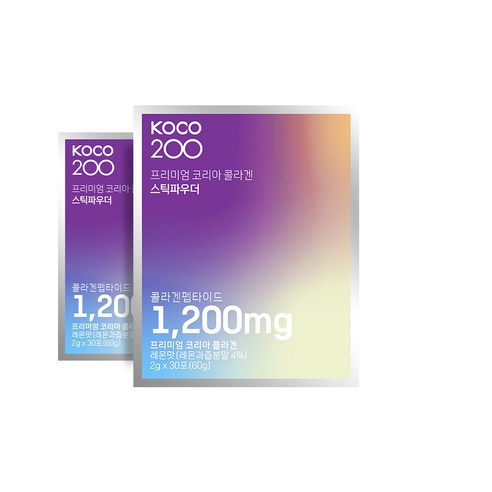 더코코 KOCO200 콜라겐 스틱 파우더 비오틴 히알루론산 엘라스틴 국내산 초 저분자 가루 더코리아콜라겐, 2g x 60포, 60g, 2개