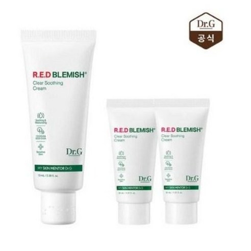 [정품보장] 닥터지 레드 블레미쉬 클리어 수딩 크림 70ml+30ml 세트 튜브 수분 피부진정 달팽이크림 저자극 여드름 좁쌀 피부트러블 건조한 속건조 시카 수분보습, 2개