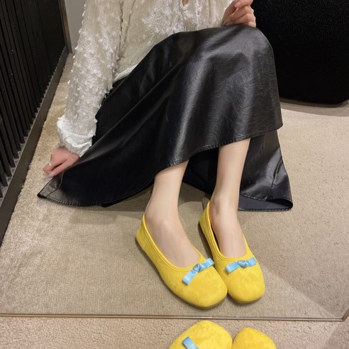 자칠 여성6색 플랫 스웨이드 라이트 리본 플랫슈즈