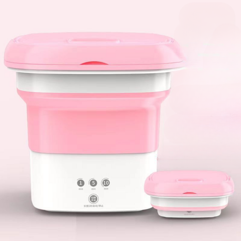 CAICHEN 가정용 접이식 세탁기 편리한 미니 세탁 속옷 팬티 스타킹 작은 세탁기 반자동 세탁기 배수관, 핑크