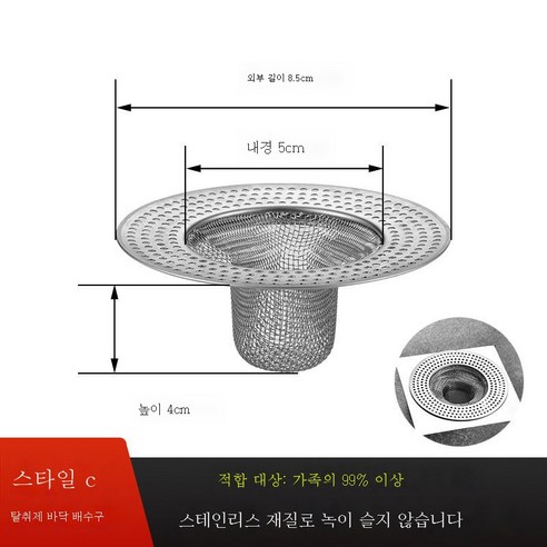 ZZJJC 스테인리스 화장실 누망 하수도 화장실 머리카락 막힘 방지 신기 주방 싱크대 부스러기 차단 필터, [심각] 욕실의 그물망 누출--투톱 304
