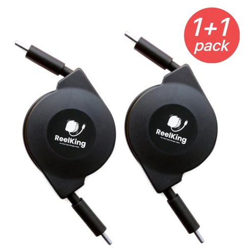 Reelking 자동감김 CtoC 초고속 C타입 60W PD 릴케이블 데이터전송, 2m, 블랙, 2개