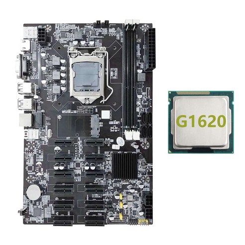 Lopbinte B75 12 PCIE ETH 마이닝 마더보드 + G1620 CPU LGA1155 MSATA USB3.0, B75 12 PCIe 마이닝 마더보드